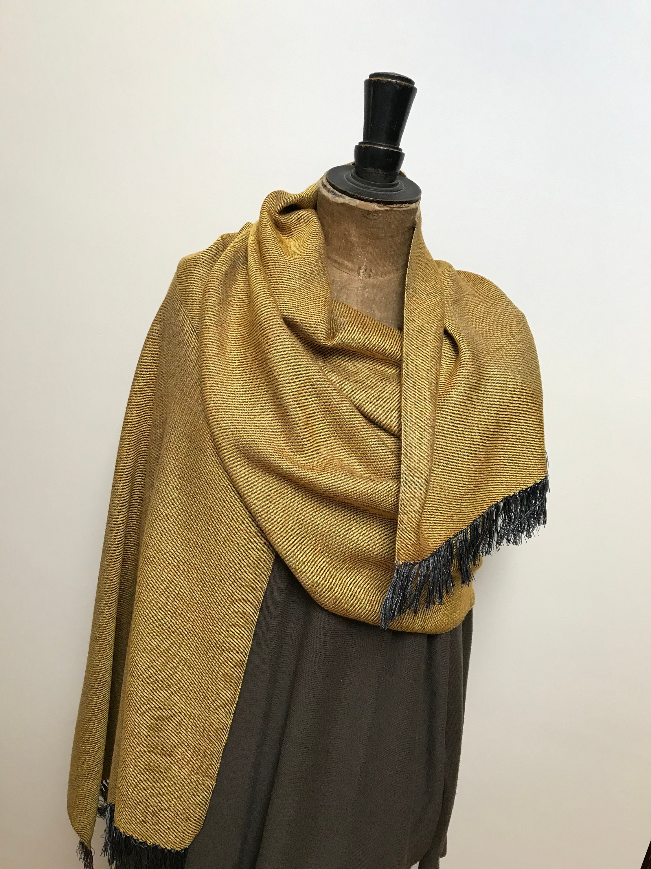 Tan and Copper colours Ready to ship. Luxurious Pure Silk with Cashmere Handwoven Scarf in Orange