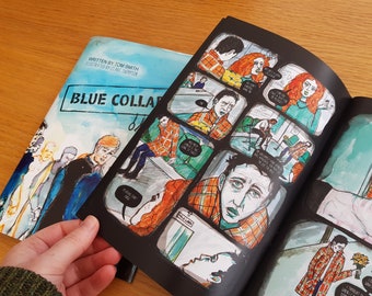 BLUE COLLARS COMIC 1-2 series -dystopian independent small press comics comic art illustration dystopia story books indie illustrated