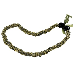 32&quot; Genuine Chunky Green Mongo Shell Hawaii Lei Necklace Strung w/ Green Ribbon Great for Graduation New Year Birthday Wedding Gift of Aloha