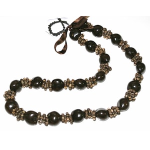 Genuine Brown Kukui Nut & Coconut Beads Ring Hawaii Tropical Lei Necklace Strung Ribbon New Year Wedding Birthday Anniversary Gift of Aloha