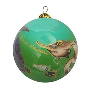 "Tropische Fische & Meeresschildkröte ""Aloha Hawaii"" handbemalte Glasweihnachtsverzierung Design Weihnachtsferienhausakzent-Dekoration."
