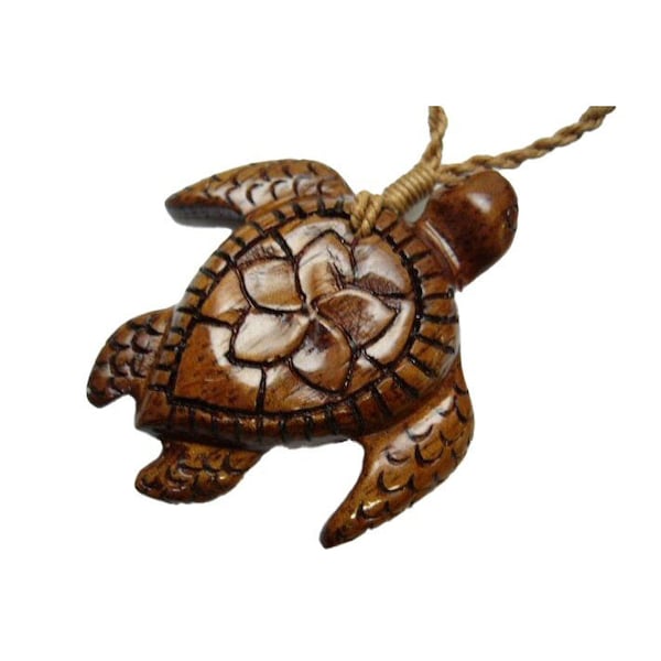 Sculpté à la main naturel Koa bois tortue de mer Plumeria fleur Honu pendentif réglable tressé cordon de chanvre Maori/Hawaii Style collier ras du cou