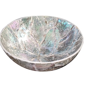 Genuine White Abalone Shell Bowl Mosaic Art Inlay Design Decorative Storage with Shiny Resin Finished Display 15cm|6&quot; Diameter