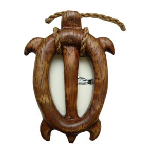 Tribal Hollow Sea Turtle Honu Pendant Hand Carved Natural Koa Wood Adjustable Braided Brown Hemp Cord Maori/Hawaii Style Necklace Choker