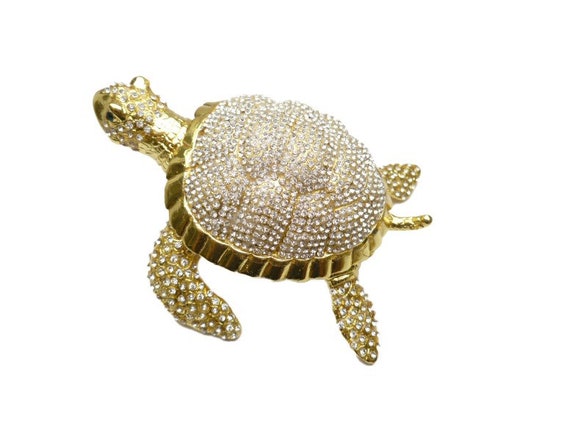 Gold Sea Turtle Green Crystal Trinket Box Gold Sea Turtle Green Crystal Trinket Box