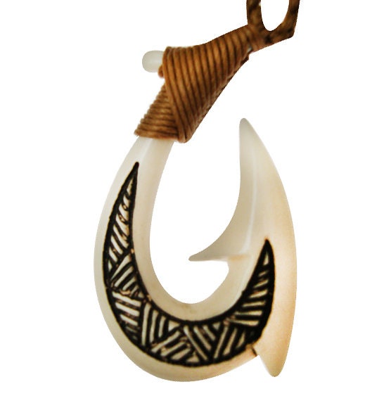 Buffalo Bone Hand Carved Maui Fish Hook Makau Inked Tattoo