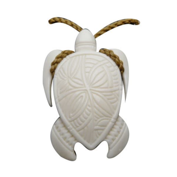 Sculpté à la main en os de buffle naturel gravé pendentif Honu de tortue de mer noué réglable cordon de chanvre marron collier de Style Maori/Hawaï