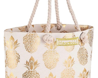 Hawaii Gold Metallic Pineapple Print on Color Large Polyester