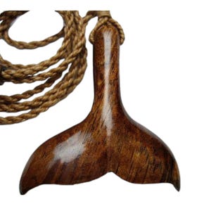 Hand Carved Natural Koa Wood Whale Tail Pendant Knotted Adjustable Brown Hemp Cord Maori / Hawaiian / New Zealand Style Necklace Choker