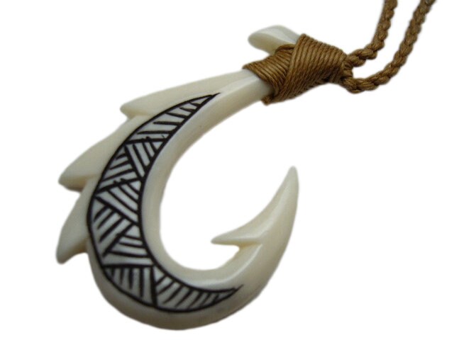 Buffalo Bone Hand Carved Tattoo Inked Maui Fish Hook Makau Etsy
