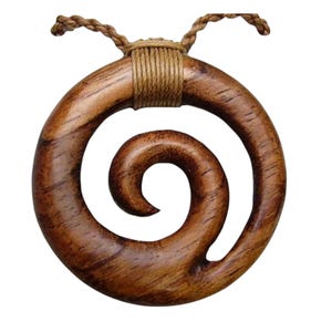Hand Carved Pattern Natural Koa Wood Spiral Shape Hei Koru Fern Pendant Adjustable Hemp Cord Rope Maori New Zealand Hawaii Necklace Choker