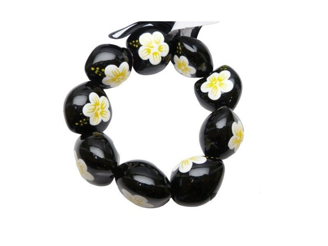 オリジナル Black Genuine Kukui Center Yellow White Painted Hand Nut ヘアアクセサリー