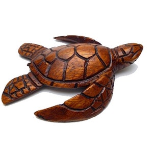 Hand Carved Solid Wood Sea Turtle Sculpture Figurine Tropical Ocean Home Decoration Rustic Style Handcrafted Design Sealife, Size: 8&quot;-12&quot;