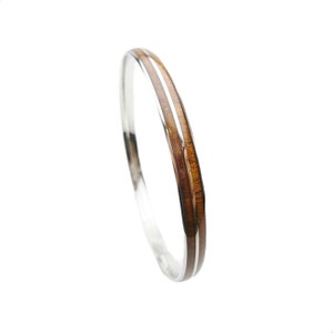 Curved Top Stainless Steel Comfort Fit Natural Hawaii Koa Wood Inlay Hawaiian Comfortable Fit Bangle Bracelet (Width: 6mm, 8mm, 10mm, 12mm)