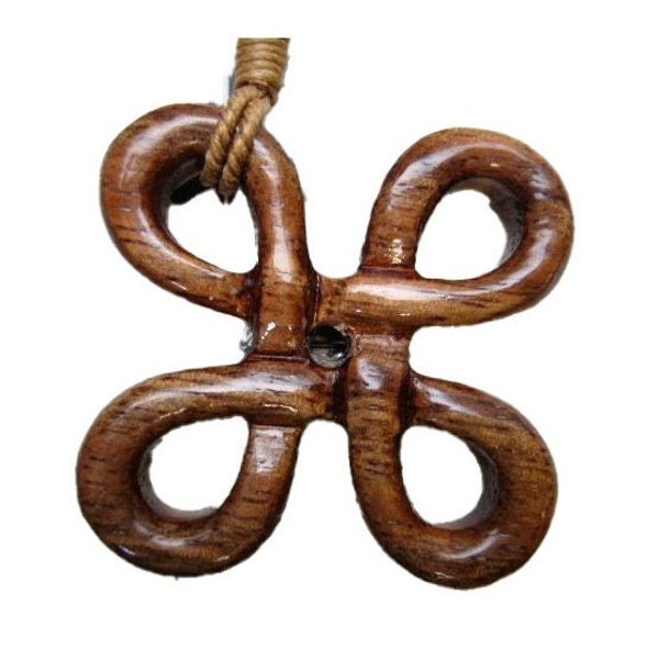 Hand Carved Koa Wood Celtic Bowen Knot Gorgon Loop Saint Hannes Cross Pendant Charm Necklace Adjustable Brown Hemp Cord Rope Choker