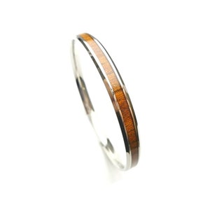 Flat Top Stainless Steel Comfort Fit Natural Hawaii Koa Wood Inlay Hawaiian Comfortable Fit Bangle Bracelet (Width: 6mm, 8mm, 10mm, 12mm)