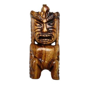 Hand Carved Natural Koa Wood Good Luck Hei Tiki Charm Pendant Adjustable Brown Hemp Cord Maori New Zealand Hawaiian Necklace Choker