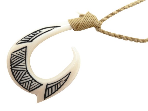 Bone Smooth Hei Matau Necklace Hand Carved Pendant With Cord