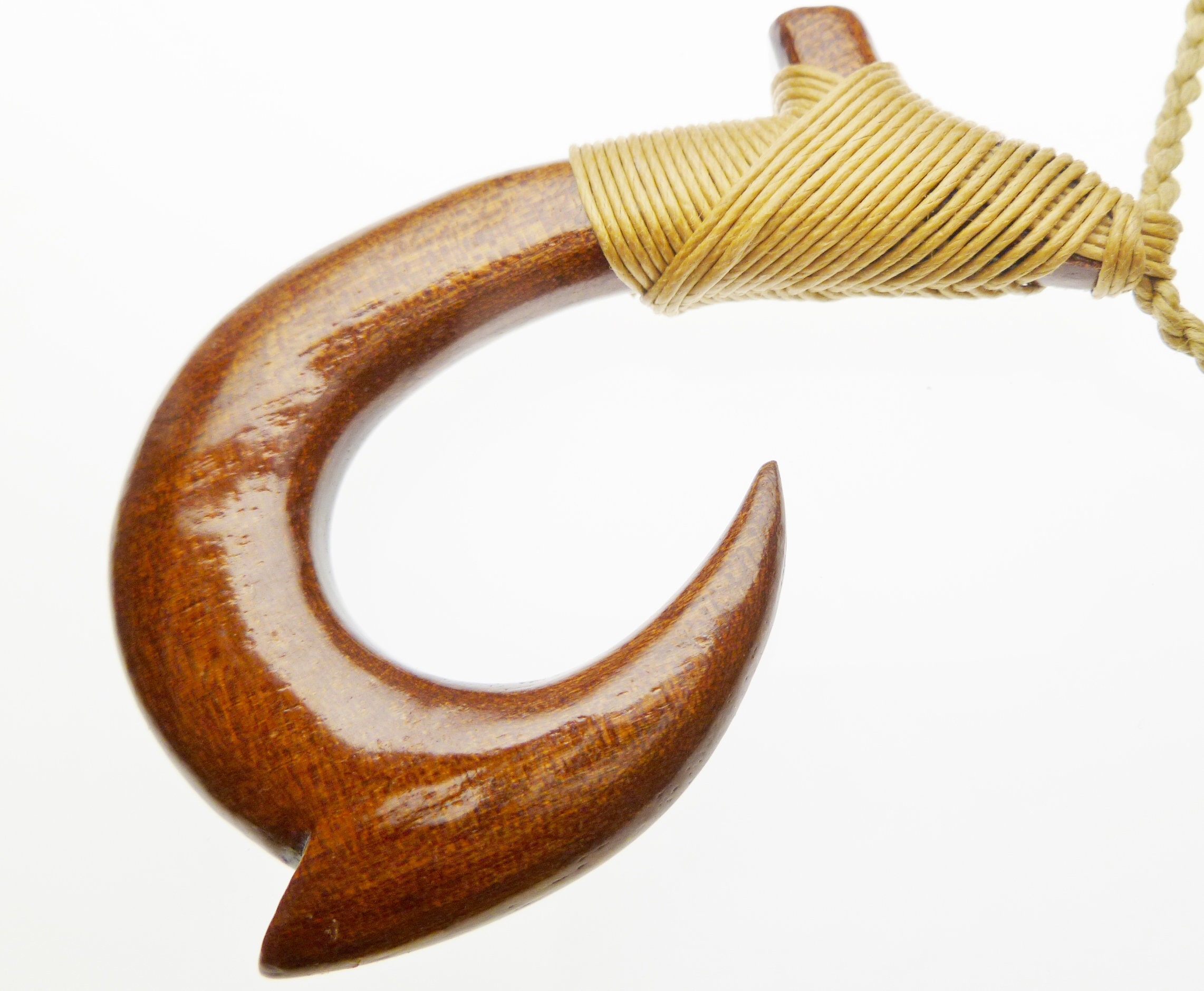 Glossy Koa Wood Hand Carved Maui Fish Hook manaiakani Makua