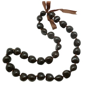 Genuine Dark Brown Kukui Nut Lei / Hawaiian Nut Lei Necklace Strung w/ Ribbon Graduation Lei, Wedding Lei, Gift of Aloha, Luau Party Supply