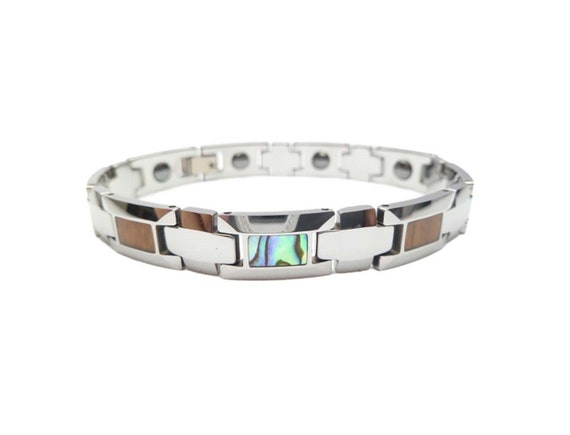 Unisex Natural Koa Wood abalone Paua Shell Inlay Tungsten Fashion Therapeutic Energy Magnetic 8.5 Length 10mm Width Chain Link Bracelet Etsy