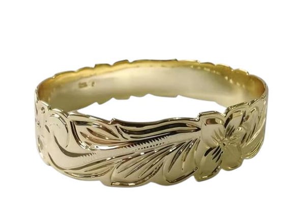 18K Gold Filled Copper Bangle Hawaiian Style Plumeria Flower
