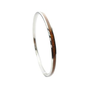 Curved Top Stainless Steel Comfort Fit Natural Hawaii Koa Wood Inlay Hawaiian Comfortable Fit Bangle Bracelet (Width: 6mm, 8mm, 10mm, 12mm)