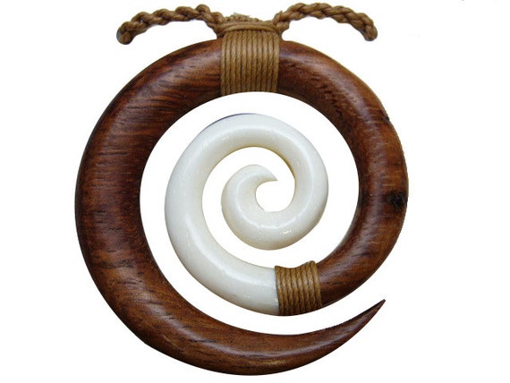 Bone Maori Koru Pendant Leather Cord Necklace