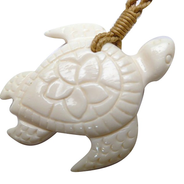 Collier ras de cou en os de buffle naturel sculpté à la main, tortue de mer, fleur de plumeria, Honu, cordon de chanvre tressé réglable