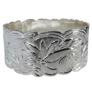 Hawaiian Bangle Bracelet: Silver Filled Copper, Tropical Rainforest Design, Heritage Bangle, Hawaiian Heirloom, 12mm & 28mm Width