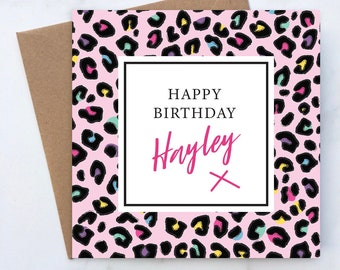 Leopard Print Birthday Card, Pink Leopard Card, Turquoise Leopard Card, Leopard Card for Her, Brown Leopard Card, Multicoloured Leopard