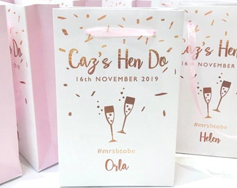 Hen Party Bags, Pink & Rose Gold Hen Party Bags, Mint and Silver Hen Party Bags, Hen Do Goody Bags