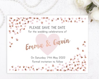 Wedding Hearts Save the Date, Confetti Heart Wedding Stationery, Pretty Heart Save the Date for Wedding