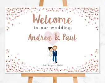 Wedding Welcome Sign, Rose Gold & Pink Wedding Welcome Sign, Rose Gold Hearts Wedding Welcome Sign