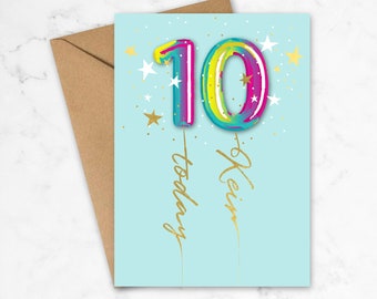 Age Balloon Card, Ten Balloon Birthday Card, Children's Balloon Card, Age Balloon Card, Modern Birthday Card, Fun Balloon Birthday Card