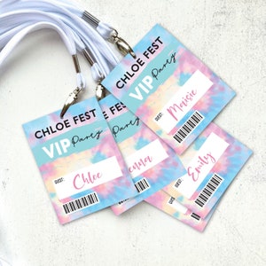 Tie Dye Party Lanyards, Festival Party Name Tags, Pastel Tie Dye Name Lanyards, Festival Birthday Name Lanyards