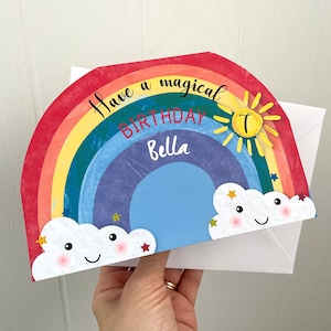 Rainbow Birthday Card for a Girl or Boy, Personalised Rainbow Card