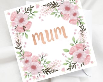 Personalised Mum Nanny Mam Mummy Watercolour Floral Birthday Card, Mothers Day Keepsake
