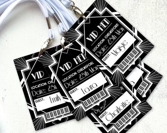 Gatsby Party Lanyards, Art Deco Party Lanyards, 1920s Party Name Tags, Deco Hen Party Lanyards
