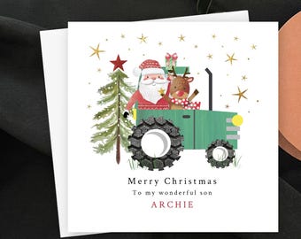Personalised Santa Tractor Christmas Card for Son, Grandson, Daughter, Granddaughter, Family or Friend