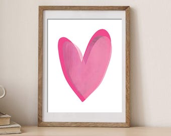 Pink Heart Wall Art, Three Layered Blush Print, Unframed Minimalist Poster, Modern Girly Bedroom Decor, Cute Aesthetic Love Gift