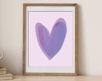 Purple Heart Wall Art, Three Layered Blush Print, Unframed Minimalist Poster, Modern Girly Bedroom Decor, Cute Aesthetic Love Gift