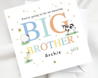 Personalised Big Brother Card, Farm Animals New Sibling Announcement, Big Brother Birthday Card