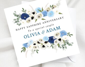 Personalised Sapphire 45th Wedding Anniversary Card, Mum & Dad Floral Roses Keepsake