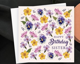 Personalised Dried Flower Birthday Card, Botanical Floral Card for Mum Nan Friend Her
