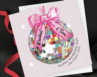 Personalised Glitter Ball Wedding Card, Custom Disco Ball with Names and Wedding Date