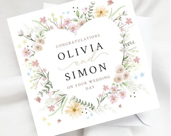 Personalised Floral Heart Wedding Day Card,