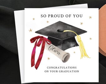 Personalised Graduation Card, Custom Graduate Thank You Gift, Graduation Hat And Scroll Card, So Proud Of You Congratulations Keepsake