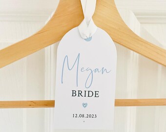 Personalised Wedding Hanger Tags with Ribbon, Custom Bridesmaid Dress Tags, Bridal Party Name Labels, Wedding Day Photo Props, Bride Gift