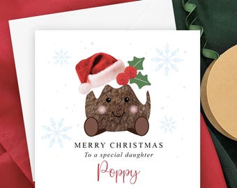 Personalised Christmas Puddling Plushie Card, Keepsake for Granddaughter Daughter Son Grandson Family or Friends